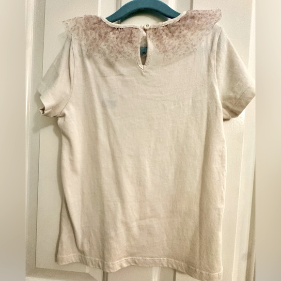 Mini Boden NWT Sz 6/7 Cream Top with Sheer Floral Ruffle Collar - Picture 3 of 5